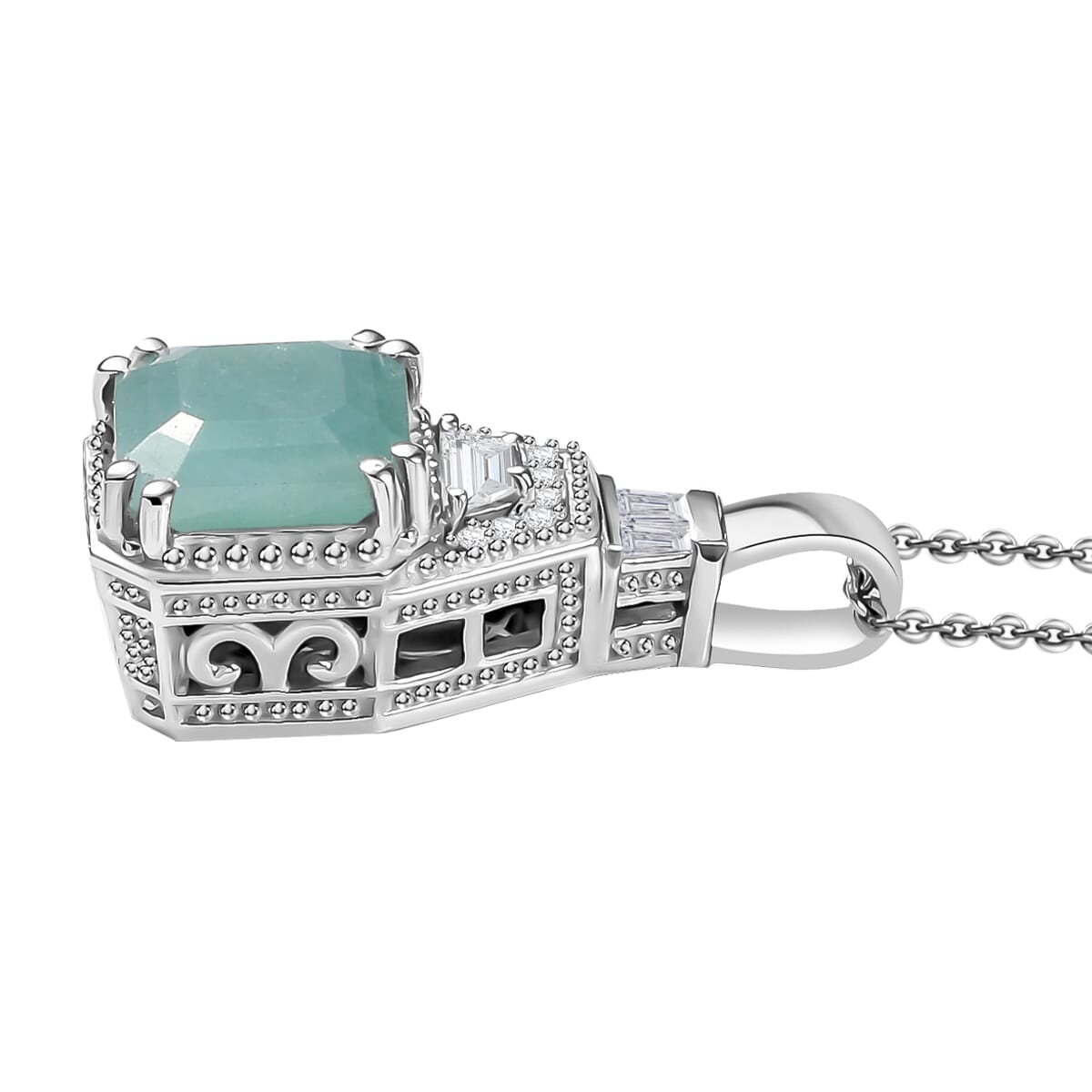 Grandidierite and White Zircon 2.90 ctw Aqua Majesty Pendant Necklace in Rhodium Over Sterling Silver 20 Inches image number 3