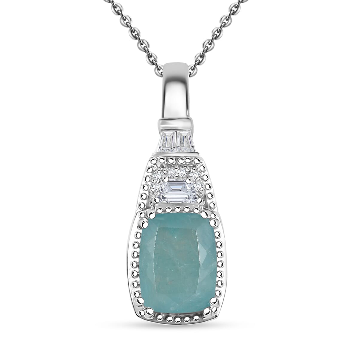 Grandidierite and White Zircon 2.50 ctw Aqua Majesty Pendant Necklace in Rhodium Over Sterling Silver 20 Inches image number 0