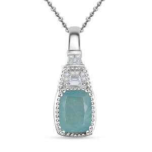 Grandidierite and White Zircon 2.50 ctw Aqua Majesty Pendant Necklace in Rhodium Over Sterling Silver 20 Inches
