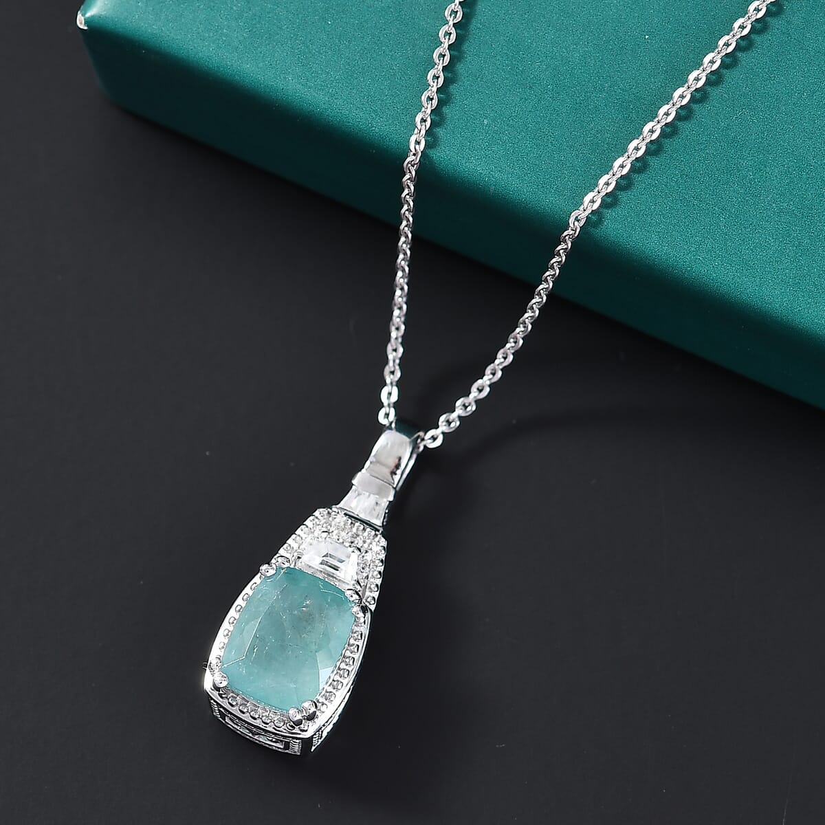 Grandidierite and White Zircon 2.50 ctw Aqua Majesty Pendant Necklace in Rhodium Over Sterling Silver 20 Inches image number 1