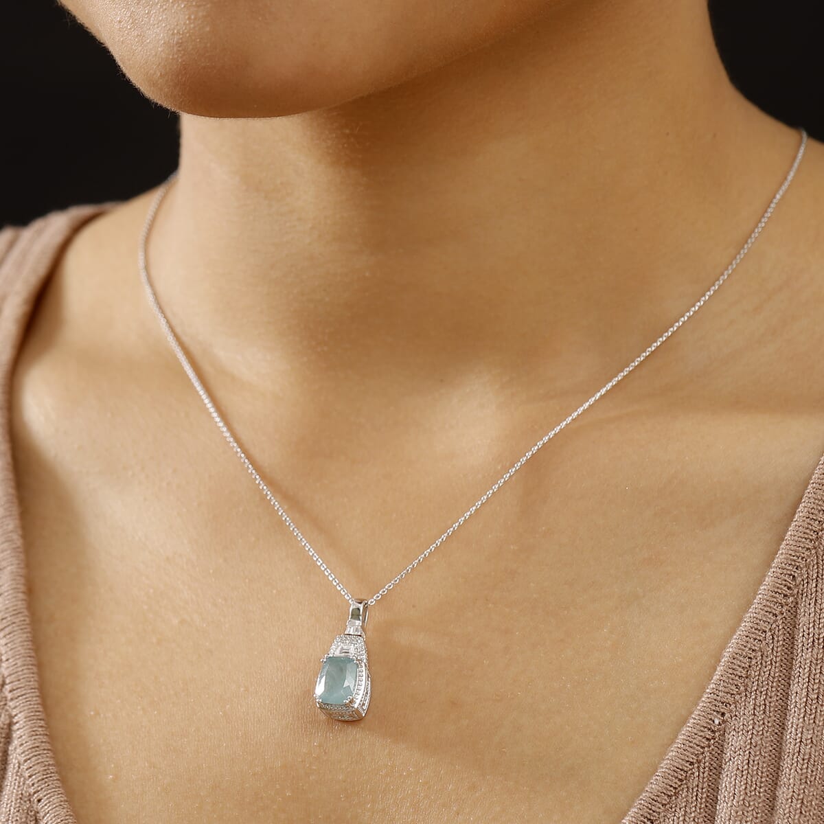 Grandidierite and White Zircon 2.50 ctw Aqua Majesty Pendant Necklace in Rhodium Over Sterling Silver 20 Inches image number 2