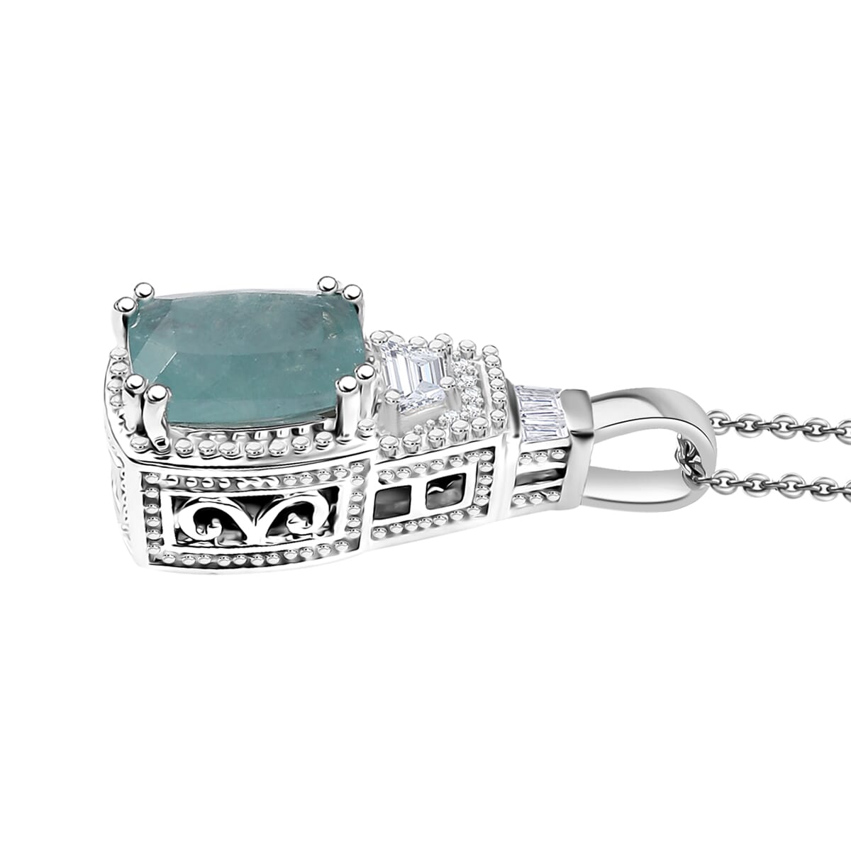 Grandidierite and White Zircon 2.50 ctw Aqua Majesty Pendant Necklace in Rhodium Over Sterling Silver 20 Inches image number 3
