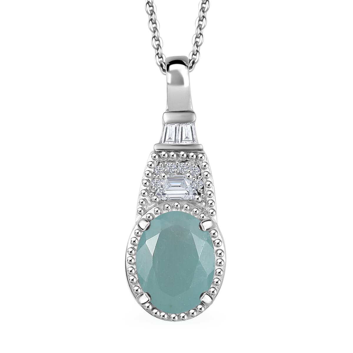 Grandidierite and White Zircon 2.00 ctw Aqua Majesty Pendant Necklace in Rhodium Over Sterling Silver 20 Inches image number 0
