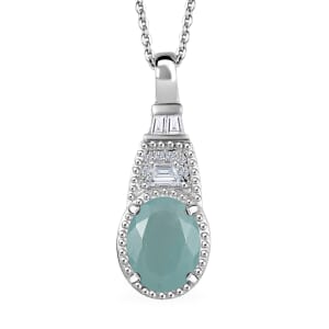 Grandidierite and White Zircon 2.00 ctw Aqua Majesty Pendant Necklace in Rhodium Over Sterling Silver 20 Inches