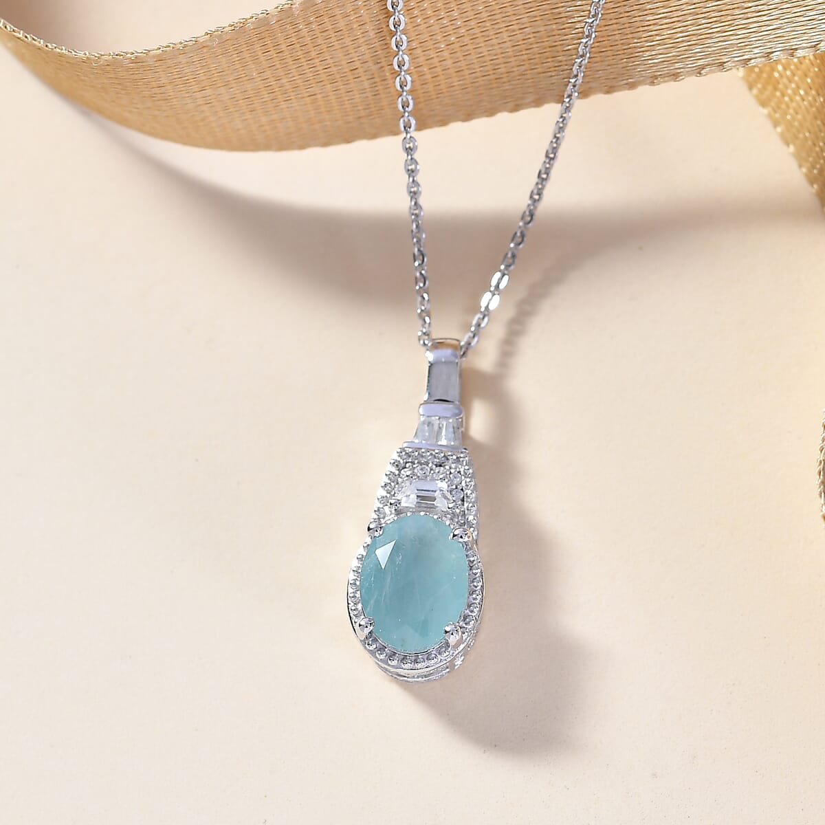 Grandidierite and White Zircon 2.00 ctw Aqua Majesty Pendant Necklace in Rhodium Over Sterling Silver 20 Inches image number 1