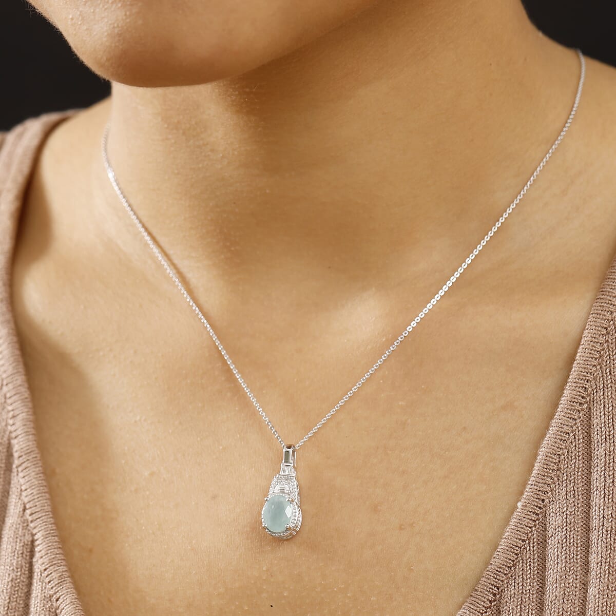 Grandidierite and White Zircon 2.00 ctw Aqua Majesty Pendant Necklace in Rhodium Over Sterling Silver 20 Inches image number 2