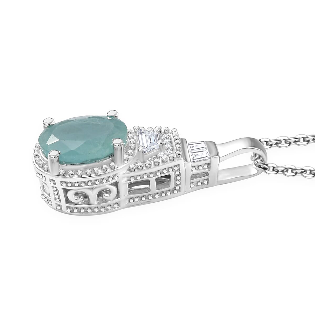 Grandidierite and White Zircon 2.00 ctw Aqua Majesty Pendant Necklace in Rhodium Over Sterling Silver 20 Inches image number 3