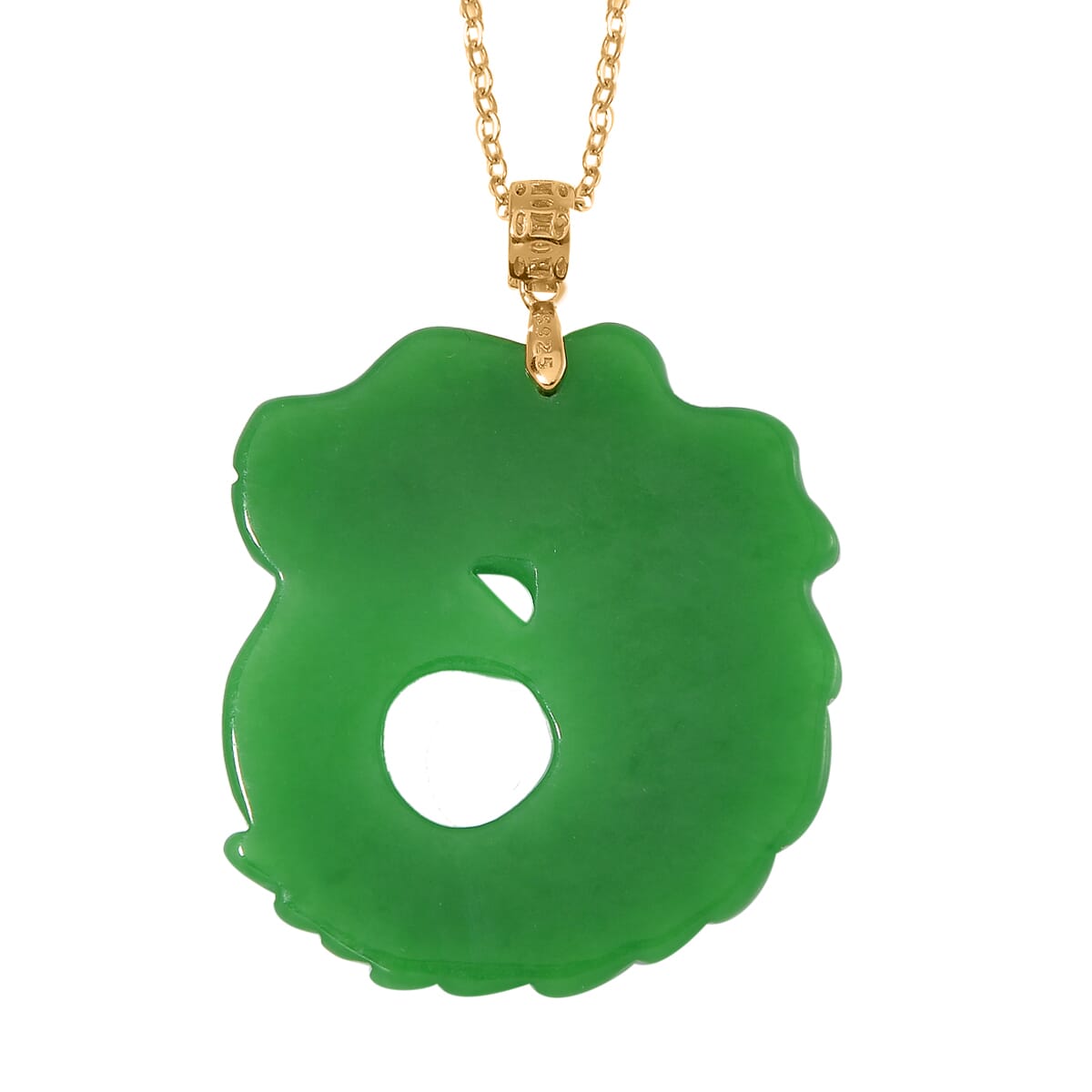 Green Jade (D) 72.00 ctw Carved Dragon Pendant Necklace in 14K Yellow Gold Over Sterling Silver 20 Inches image number 3