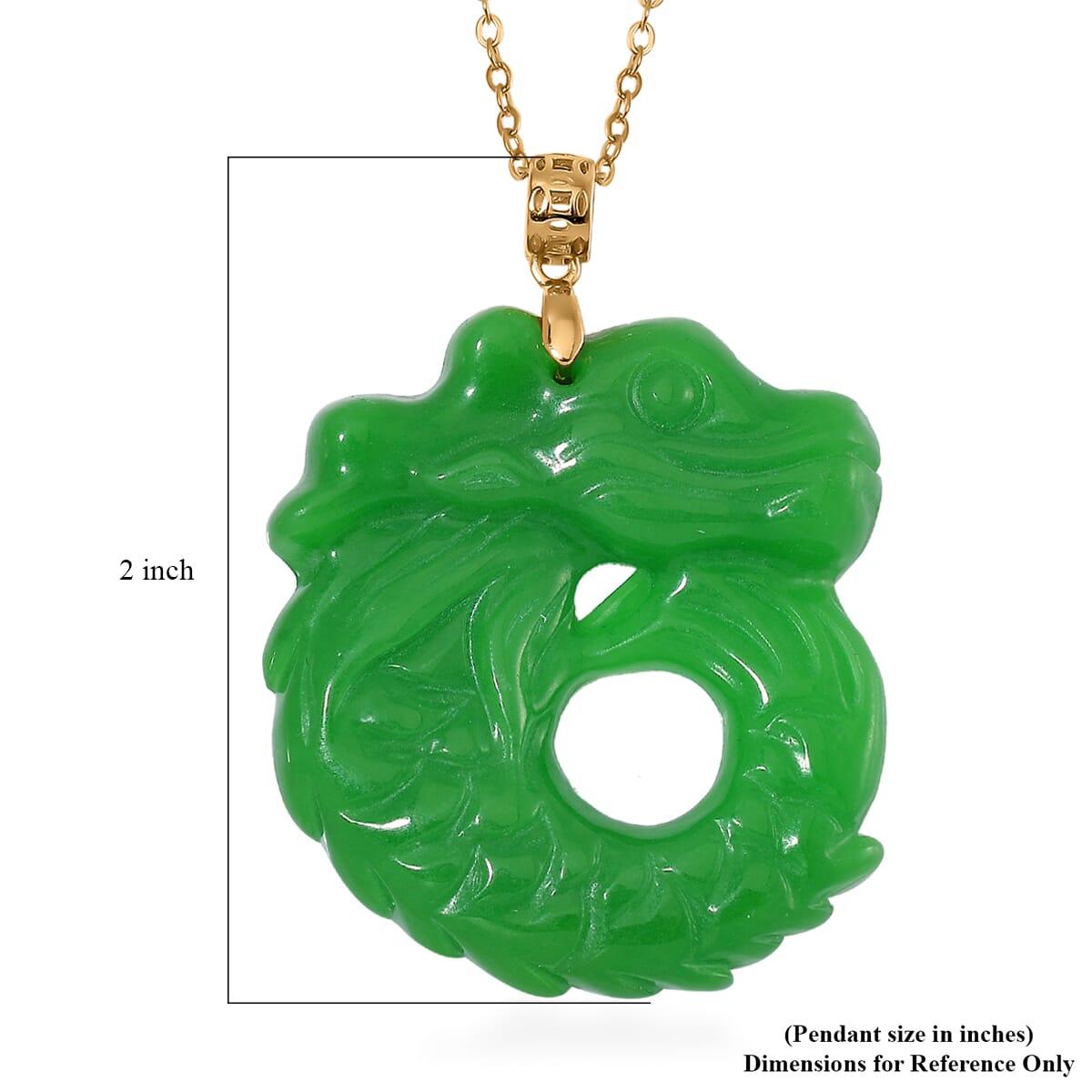 Green Jade (D) 72.00 ctw Carved Dragon Pendant Necklace in 14K Yellow Gold Over Sterling Silver 20 Inches image number 5