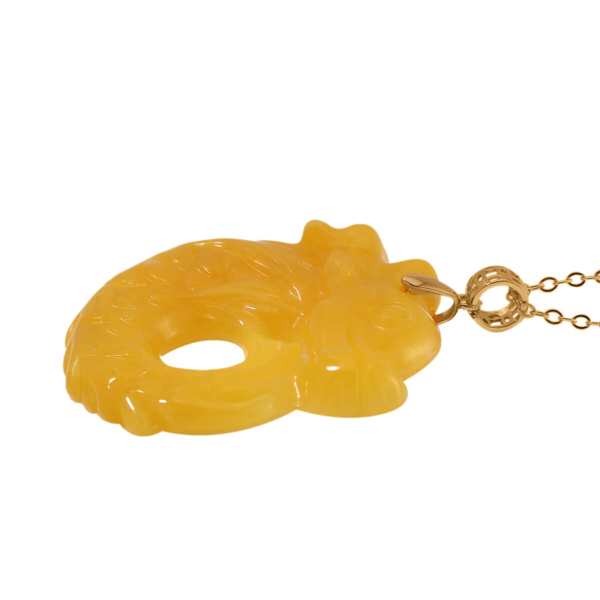 Honey Jade (D) 72.00 ctw Carved Dragon Pendant Necklace in 14K Yellow Gold Over Sterling Silver 20 Inches image number 2