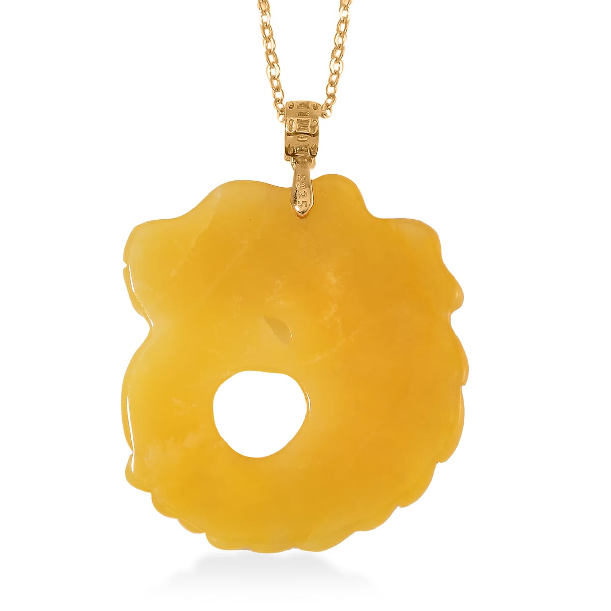 Honey Jade (D) 72.00 ctw Carved Dragon Pendant Necklace in 14K Yellow Gold Over Sterling Silver 20 Inches image number 3