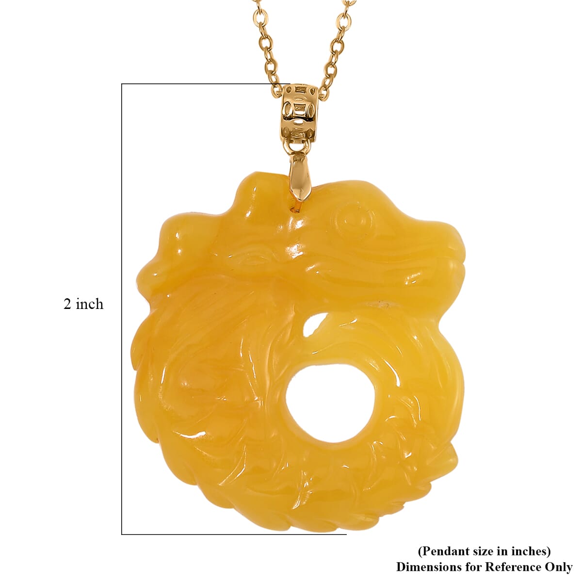 Honey Jade (D) 72.00 ctw Carved Dragon Pendant Necklace in 14K Yellow Gold Over Sterling Silver 20 Inches image number 5