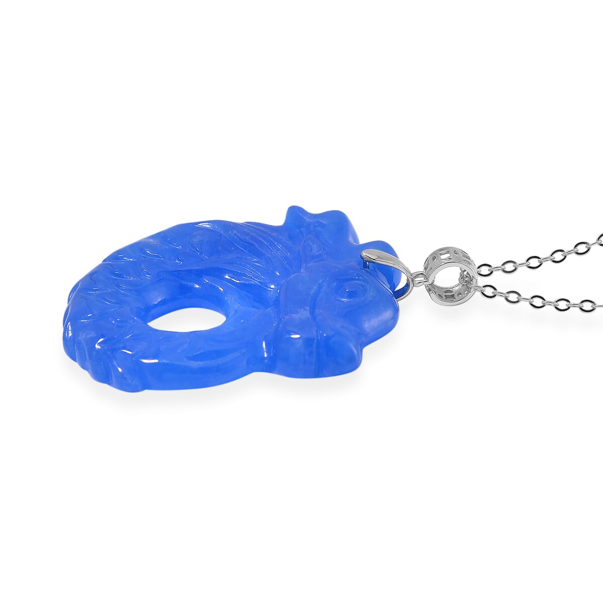 Blue Jade (D) 72.00 ctw Carved Dragon Pendant Necklace in Rhodium Over Sterling Silver 20 Inches image number 2