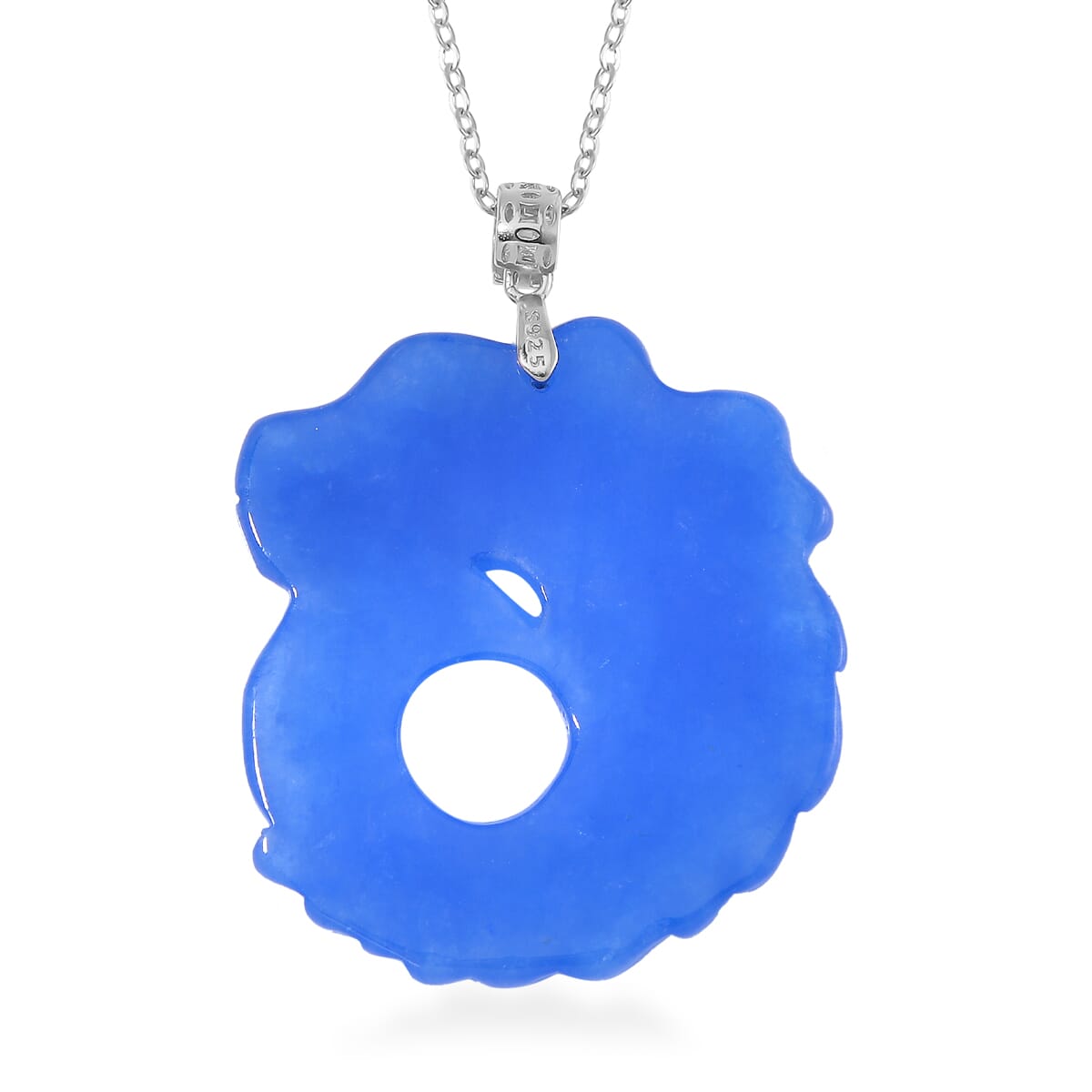 Blue Jade (D) 72.00 ctw Carved Dragon Pendant Necklace in Rhodium Over Sterling Silver 20 Inches image number 3