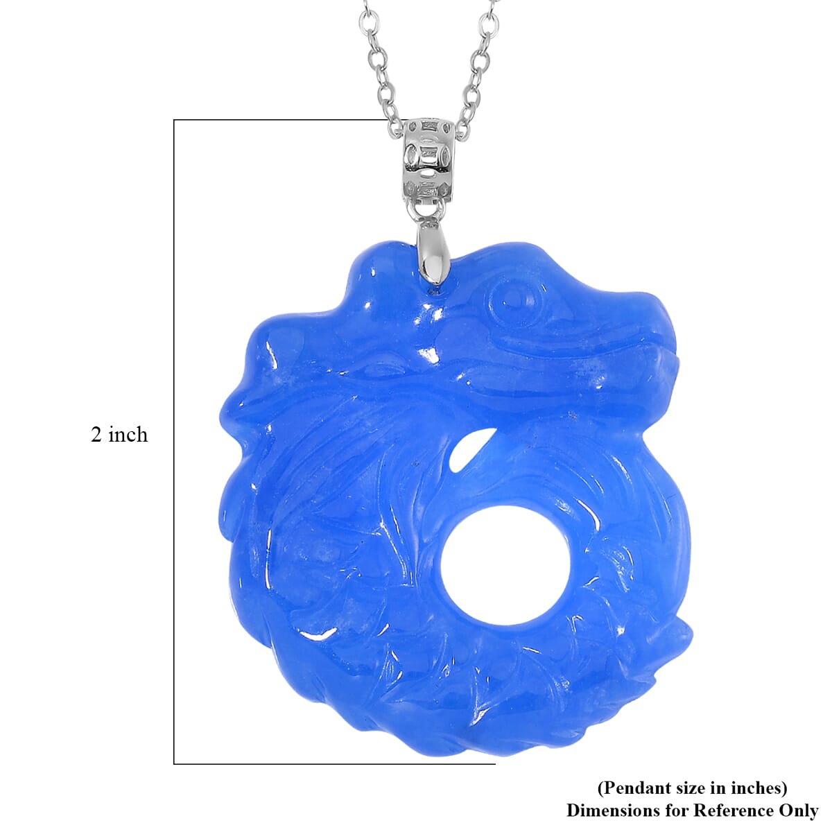 Blue Jade (D) 72.00 ctw Carved Dragon Pendant Necklace in Rhodium Over Sterling Silver 20 Inches image number 5