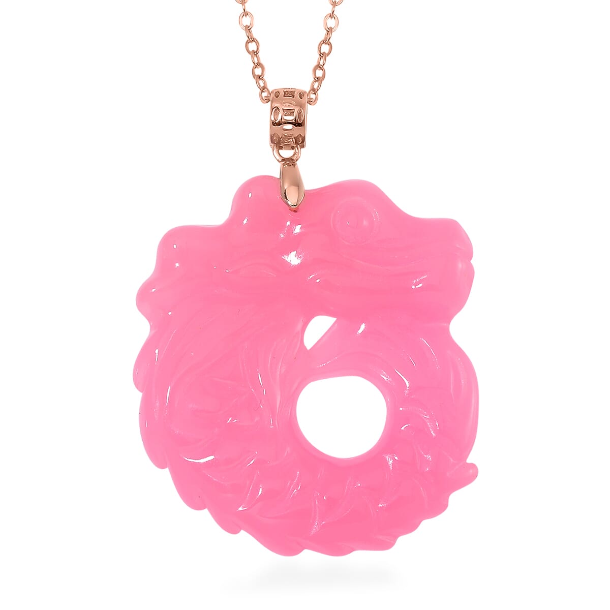 Pink Jade (D) 72.00 ctw Carved Dragon Pendant Necklace in 14K Rose Gold Over Sterling Silver 20 Inches image number 0