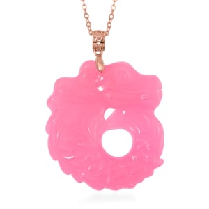 Pink Jade (D) 72.00 ctw Carved Dragon Pendant Necklace in 14K Rose Gold Over Sterling Silver 20 Inches