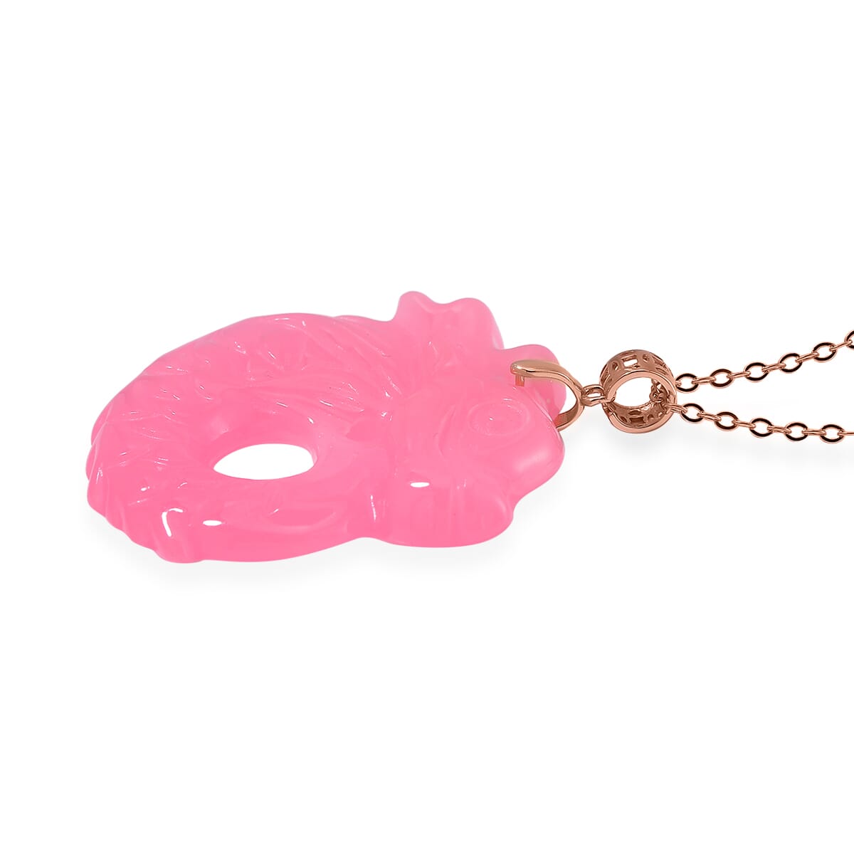 Pink Jade (D) 72.00 ctw Carved Dragon Pendant Necklace in 14K Rose Gold Over Sterling Silver 20 Inches image number 2