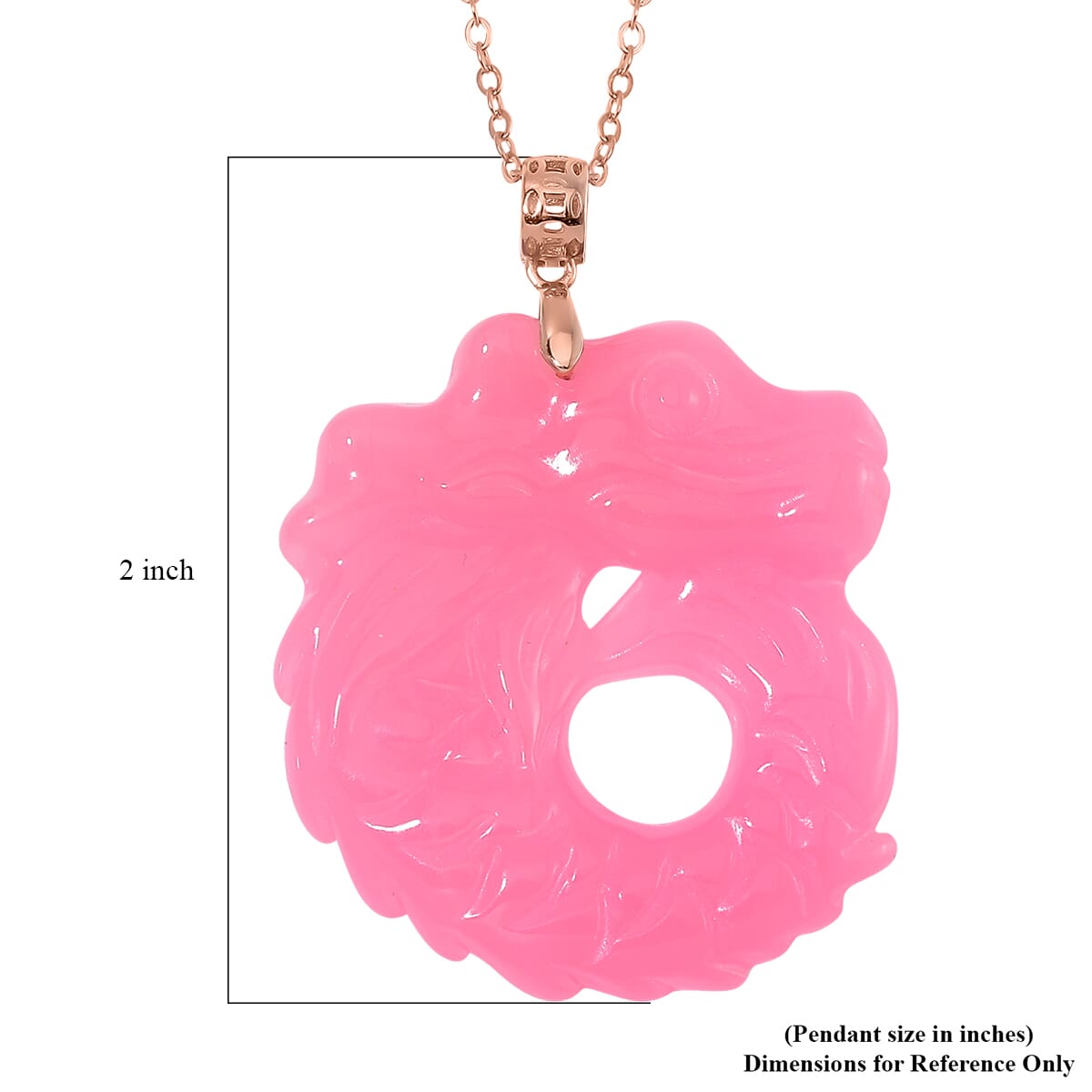 Pink Jade (D) 72.00 ctw Carved Dragon Pendant Necklace in 14K Rose Gold Over Sterling Silver 20 Inches image number 5