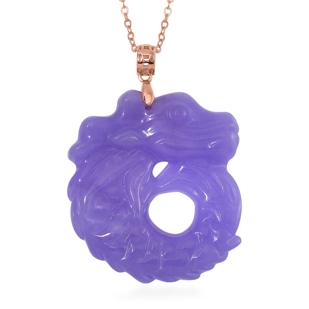 Purple Jade (D) 72.00 ctw Carved Dragon Pendant Necklace in 14K Rose Gold Over Sterling Silver 20 Inches image number 0