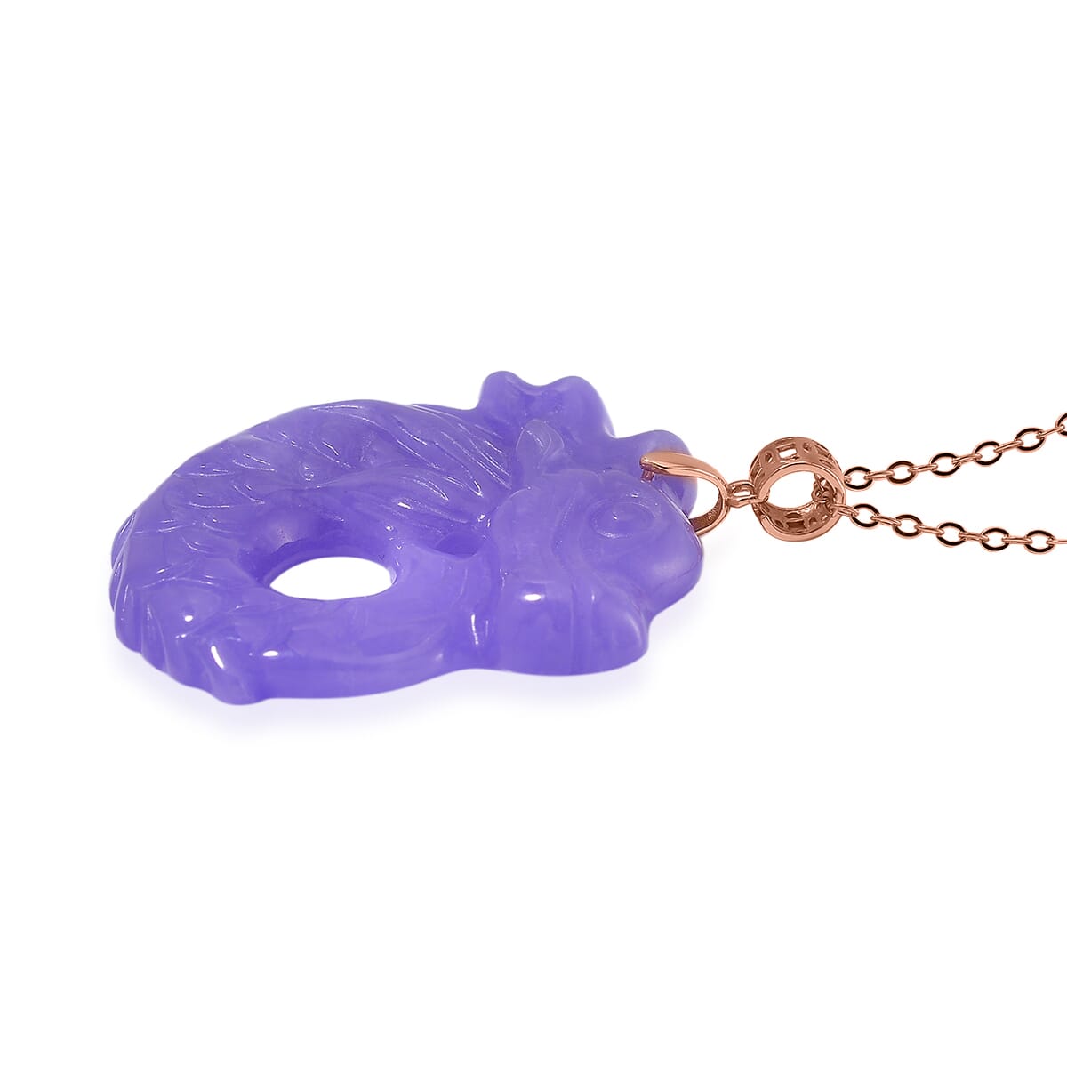 Purple Jade (D) 72.00 ctw Carved Dragon Pendant Necklace in 14K Rose Gold Over Sterling Silver 20 Inches image number 2