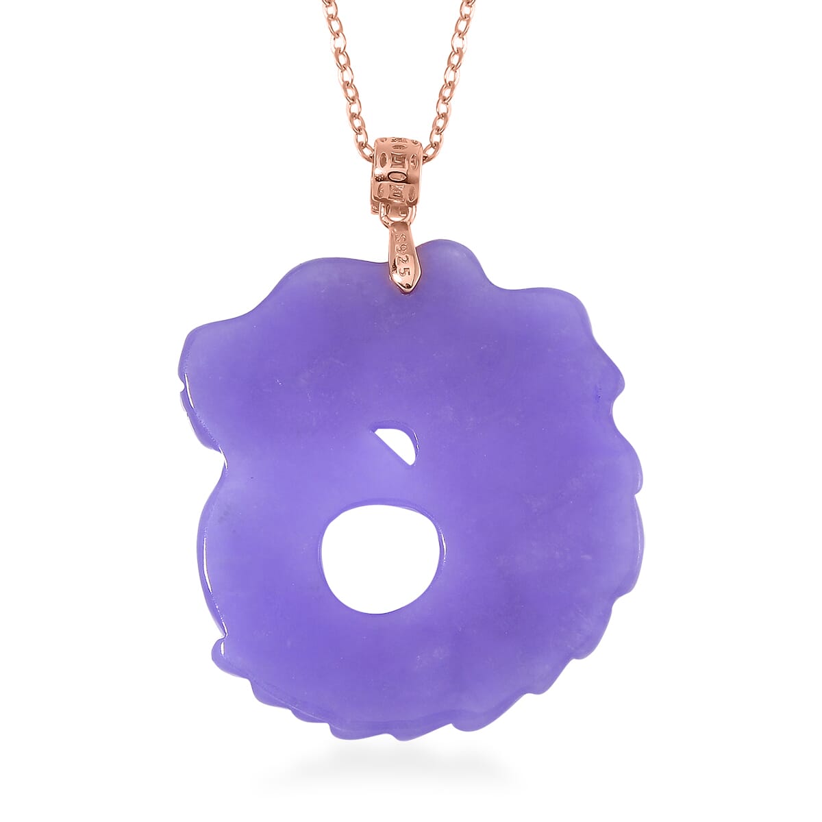 Purple Jade (D) 72.00 ctw Carved Dragon Pendant Necklace in 14K Rose Gold Over Sterling Silver 20 Inches image number 3