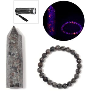 Natural Yooperlite 535.00 ctw Pencil (3.5-3.9In) and Beaded 8mm Stretch Bracelet with Free UV Flash Light 