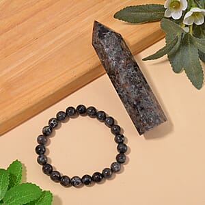 Natural Yooperlite 535.00 ctw Pencil (3.5-3.9In) and Beaded 8mm Stretch Bracelet with Free UV Flash Light 