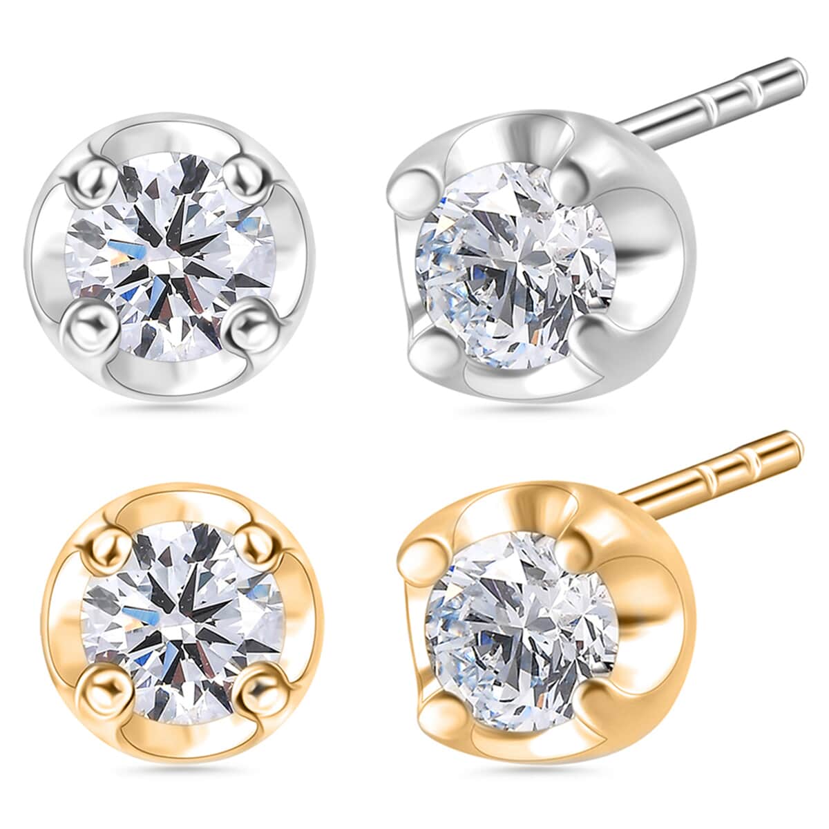 Luxuriant Lab Grown Diamond I2 0.40 ctw Set of 2 Solitaire Stud Earrings in 18K Vermeil YG and Platinum Over Sterling Silver image number 0