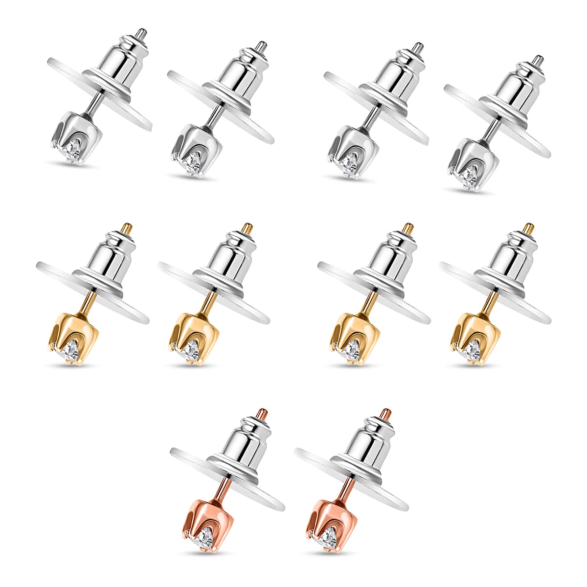 D'Joy Lab Grown Diamond I2 1.00 ctw Set of 5 Solitaire Stud Earrings in 18K Vermeil Yellow Rose Gold and Platinum Over Sterling Silver image number 3
