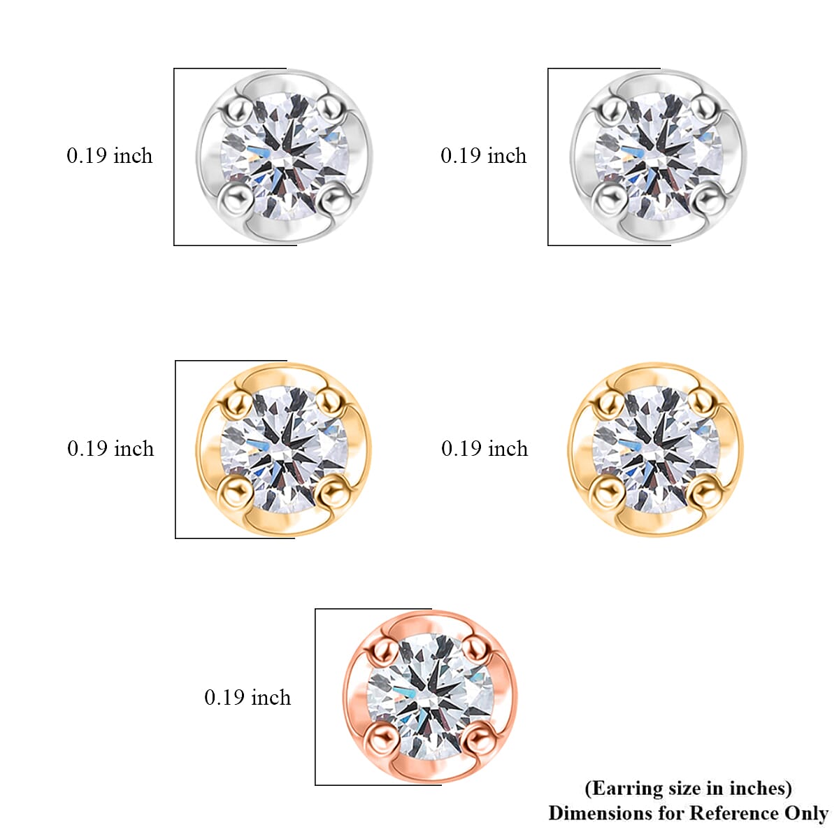 D'Joy Lab Grown Diamond I2 1.00 ctw Set of 5 Solitaire Stud Earrings in 18K Vermeil Yellow Rose Gold and Platinum Over Sterling Silver image number 4