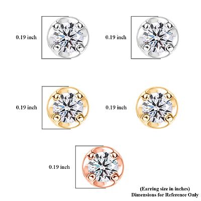 D'Joy Lab Grown Diamond I2 1.00 ctw Set of 5 Solitaire Stud Earrings in 18K Vermeil Yellow Rose Gold and Platinum Over Sterling Silver
