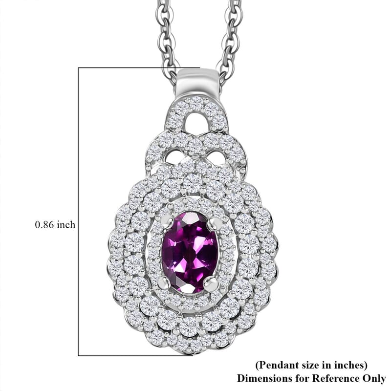 AAA Radiant Ember Garnet and Mossianite 1.15 ctw Cherry Blossom Pendant Necklace in Rhodium Over Sterling Silver 20 Inches
