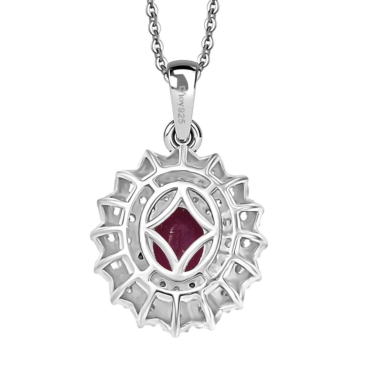 D'Joy Niassa Ruby(FF) and White Zircon 3.00 ctw Crimson Starburst Pendant Necklace in Rhodium Over Sterling Silver 20 Inches image number 4