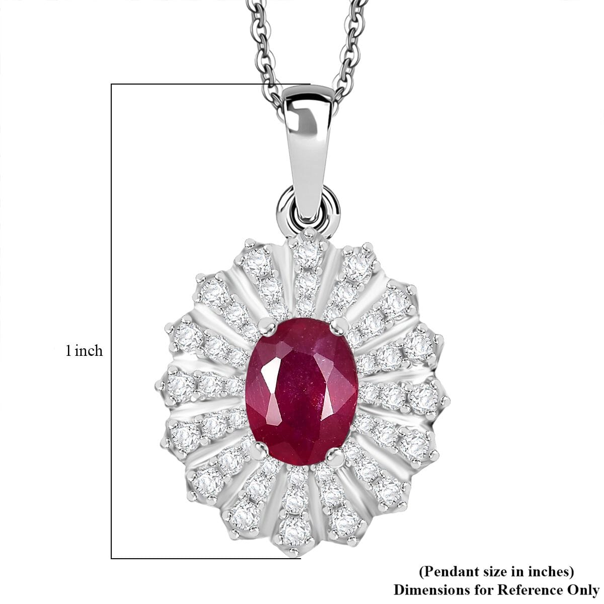 D'Joy Niassa Ruby(FF) and White Zircon 3.00 ctw Crimson Starburst Pendant Necklace in Rhodium Over Sterling Silver 20 Inches image number 5