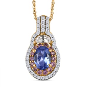 Premium Tanzanite and Multi Gemstone 1.75 ctw Art Deco Pendant Necklace in 18K Vermeil Yellow Gold Over Sterling Silver 20 Inches
