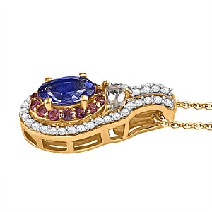 D'Joy Premium Tanzanite and Multi Gemstone 1.75 ctw Art Deco Pendant Necklace in 18K Vermeil Yellow Gold Over Sterling Silver 20 Inches