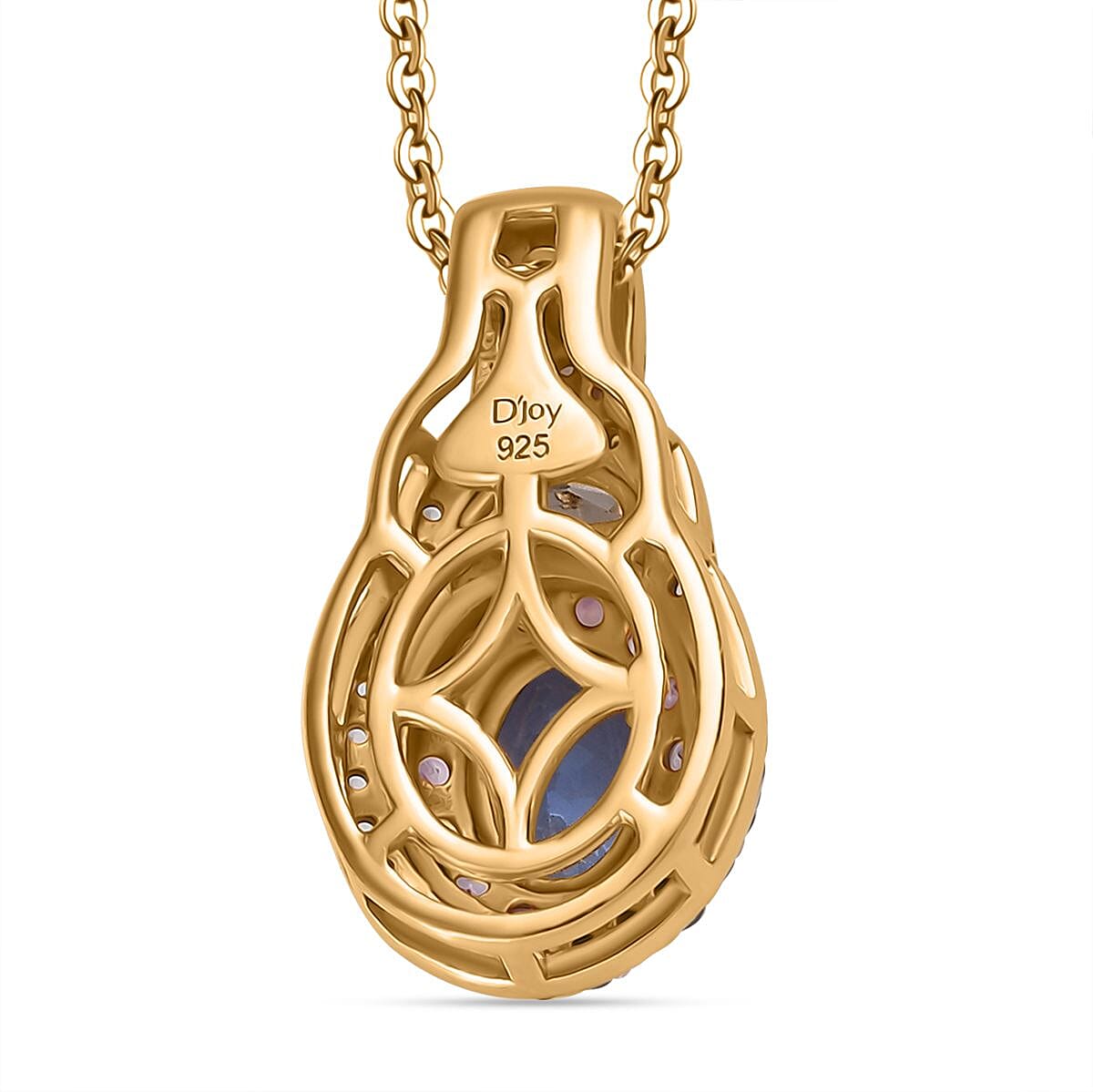 D'Joy Premium Tanzanite and Multi Gemstone 1.75 ctw Art Deco Pendant Necklace in 18K Vermeil Yellow Gold Over Sterling Silver 20 Inches