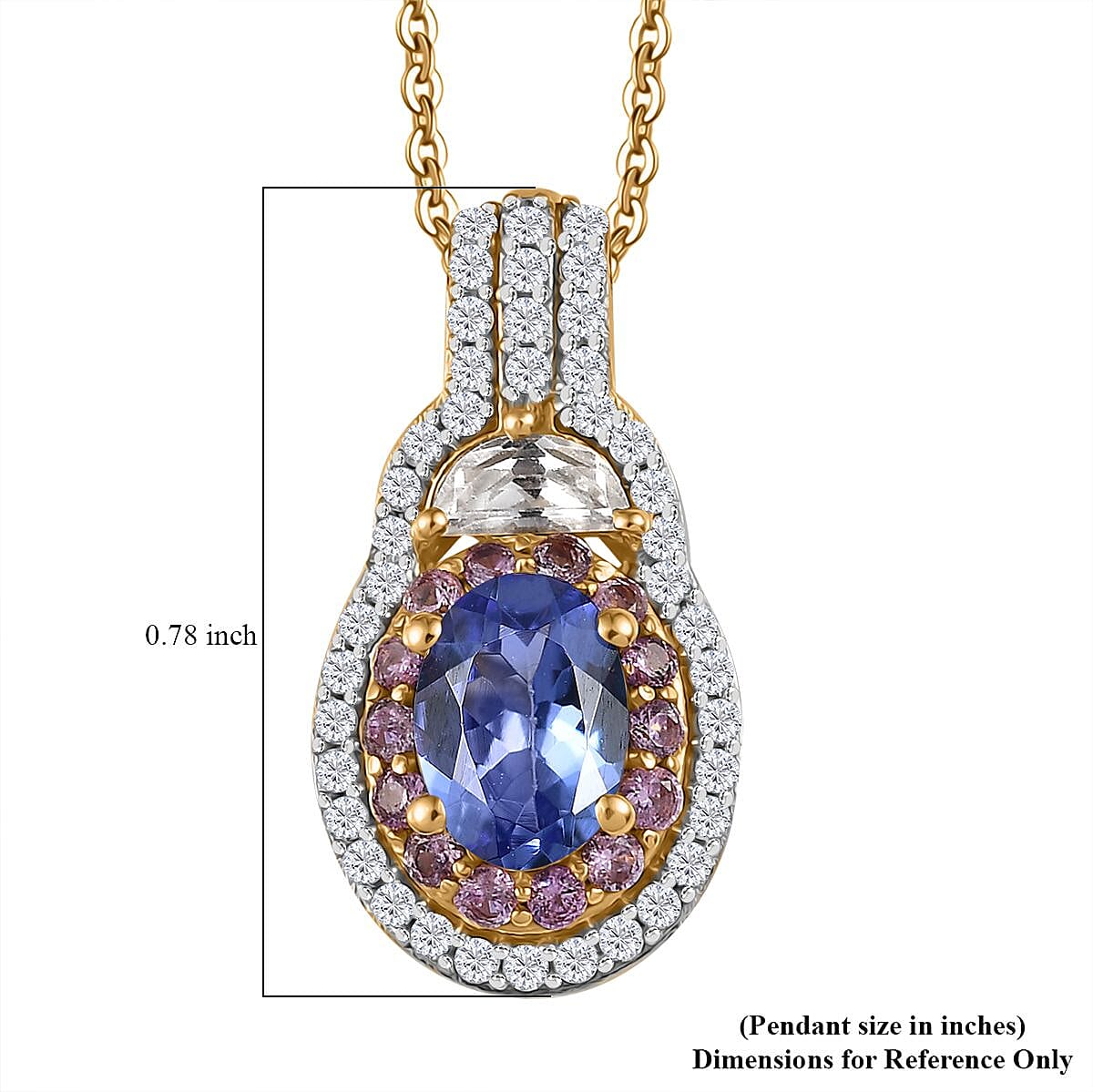 D'Joy Premium Tanzanite and Multi Gemstone 1.75 ctw Art Deco Pendant Necklace in 18K Vermeil Yellow Gold Over Sterling Silver 20 Inches