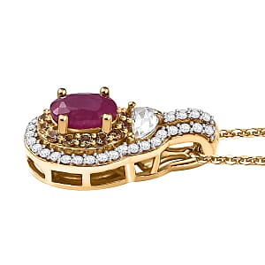 D'Joy Premium Royal Ruby and Multi Gemstone 2.10 ctw Art Deco Pendant Necklace in 18K Vermeil Yellow Gold Over Sterling Silver 20 Inches