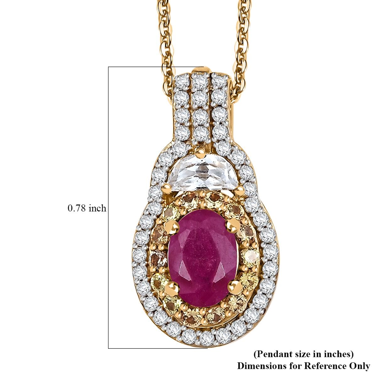 Premium Royal Ruby and Multi Gemstone 2.10 ctw Art Deco Pendant Necklace in 18K Vermeil Yellow Gold Over Sterling Silver 20 Inches image number 6