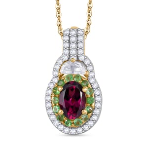 Premium Radiant Ember Garnet and Multi Gemstone 1.85 ctw Art Deco Pendant Necklace 20 Inches in 18K Vermeil Yellow Gold Over Sterling Silver