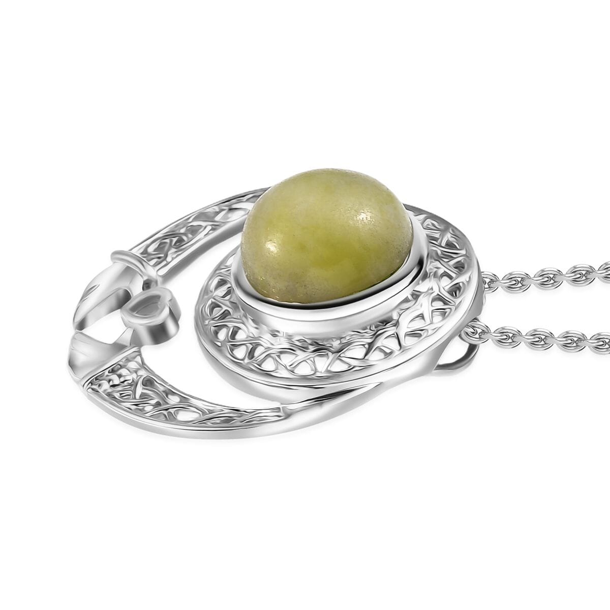 Connemara Marble 4.20 ctw Heart of Claddagh Pendant in Rhodium Over Sterling Silver with Stainless Steel Necklace 20 Inches image number 3