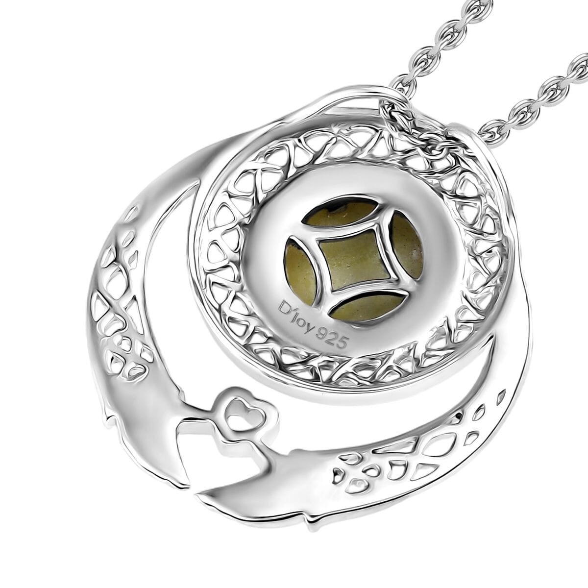 Connemara Marble 4.20 ctw Heart of Claddagh Pendant in Rhodium Over Sterling Silver with Stainless Steel Necklace 20 Inches image number 4