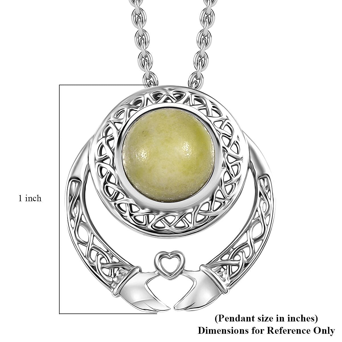 Connemara Marble 4.20 ctw Heart of Claddagh Pendant in Rhodium Over Sterling Silver with Stainless Steel Necklace 20 Inches