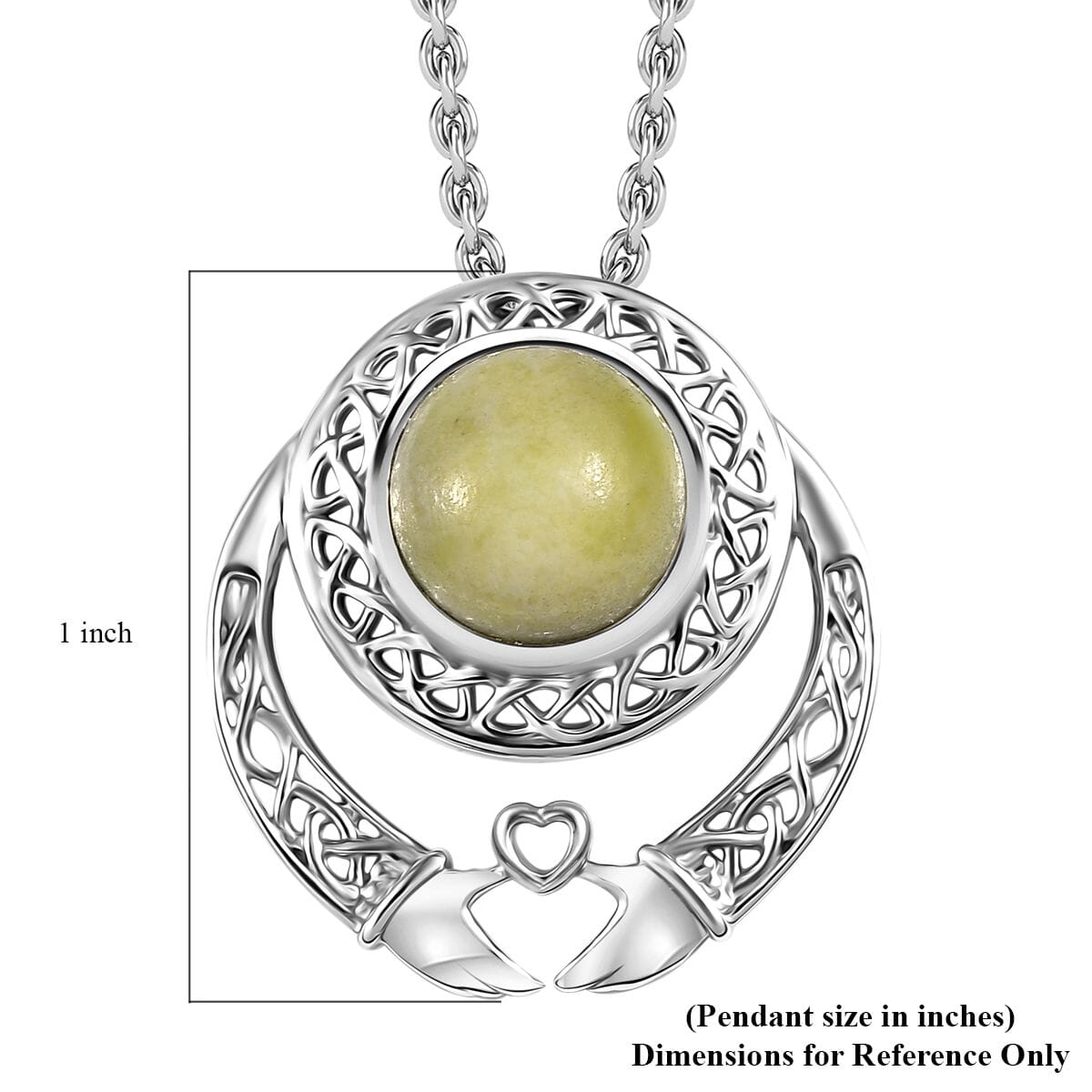 Connemara Marble 4.20 ctw Heart of Claddagh Pendant in Rhodium Over Sterling Silver with Stainless Steel Necklace 20 Inches image number 6