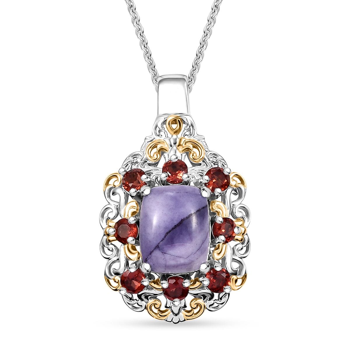 Utah Tiffany Stone and Mozambique Garnet 3.85 ctw Royal Amour Pendant Necklace in 14K YG and Platinum Over Sterling Silver 20 Inches image number 0