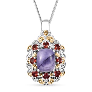 Utah Tiffany Stone and Mozambique Garnet 3.85 ctw Royal Amour Pendant Necklace in 14K YG and Platinum Over Sterling Silver 20 Inches