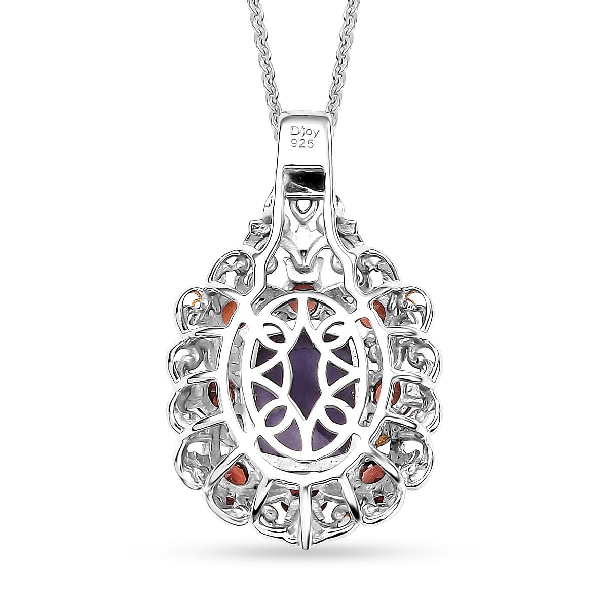 Utah Tiffany Stone and Mozambique Garnet 3.85 ctw Royal Amour Pendant Necklace in 14K YG and Platinum Over Sterling Silver 20 Inches