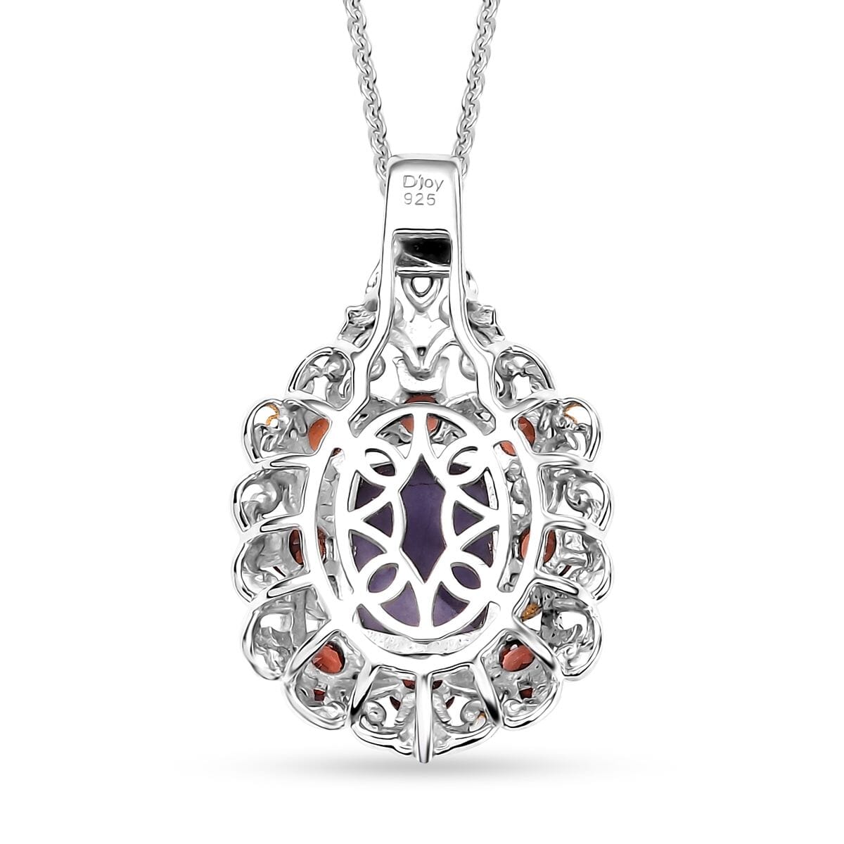 Utah Tiffany Stone and Mozambique Garnet 3.85 ctw Royal Amour Pendant Necklace in 14K YG and Platinum Over Sterling Silver 20 Inches image number 4
